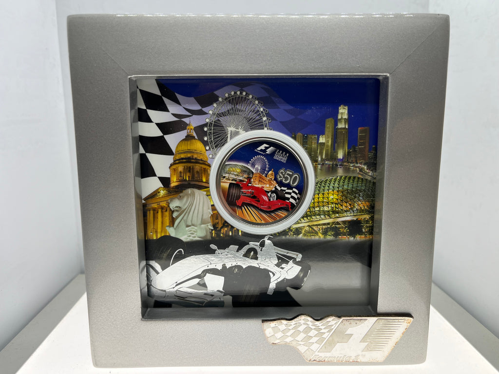2008 $50 Singapore Silver Proof - Inaugural F1 Night Grand Prix