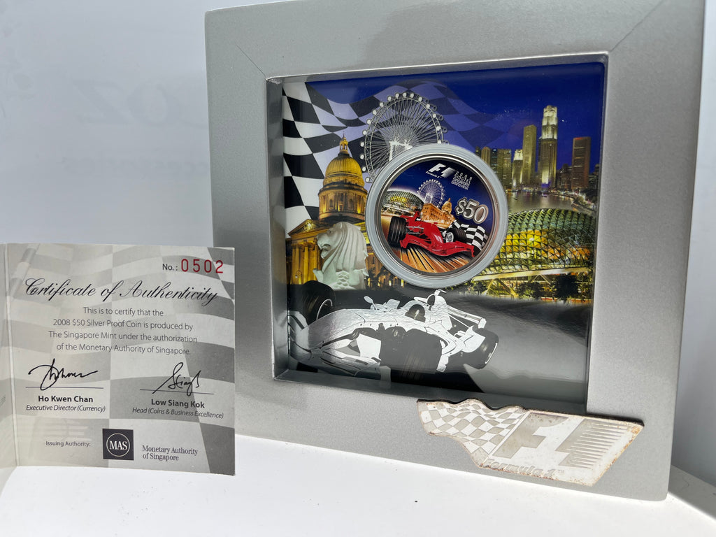 2008 $50 Singapore Silver Proof - Inaugural F1 Night Grand Prix