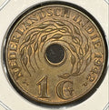 Bronze coin with 'Nederlandsch Indie' text and year 1922 on a white background