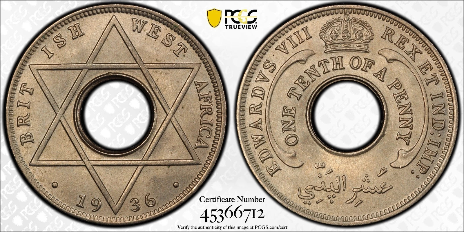 1936 British West Africa 1/10 Penny PCGS MS66